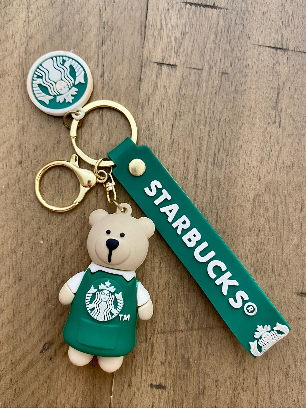 Starbucks Bear Keychain with Gold Hardware